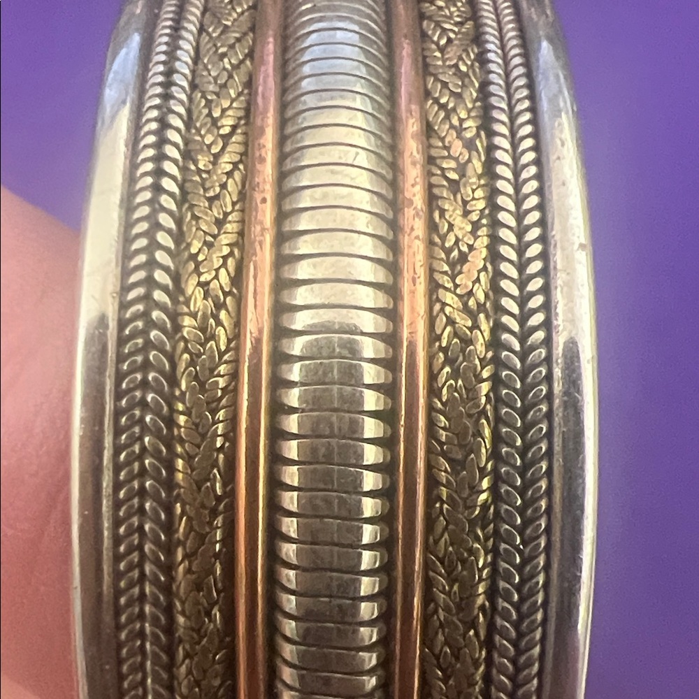 Tri-Tone Stackable Bangle Bracelet - Silver, Gold… - image 5